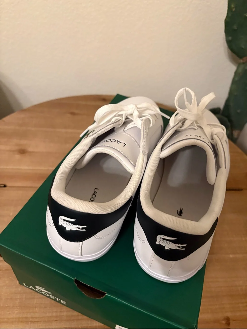 Lacoste Men's White Leather Sneakers with Green Crocodile Patch